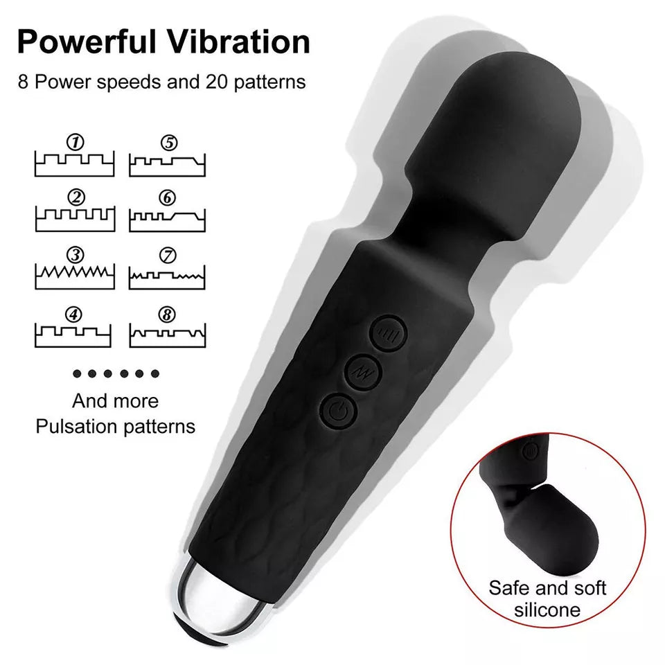 Rechargeable Wand Vibrator with 20 Stimulating Modes & 8 Powerful Speeds - Adult Sex Toys for Couple Waterproof Wands for Adults in Safe Silicone - Quiet Small & Slim Vibrating Magic Wand