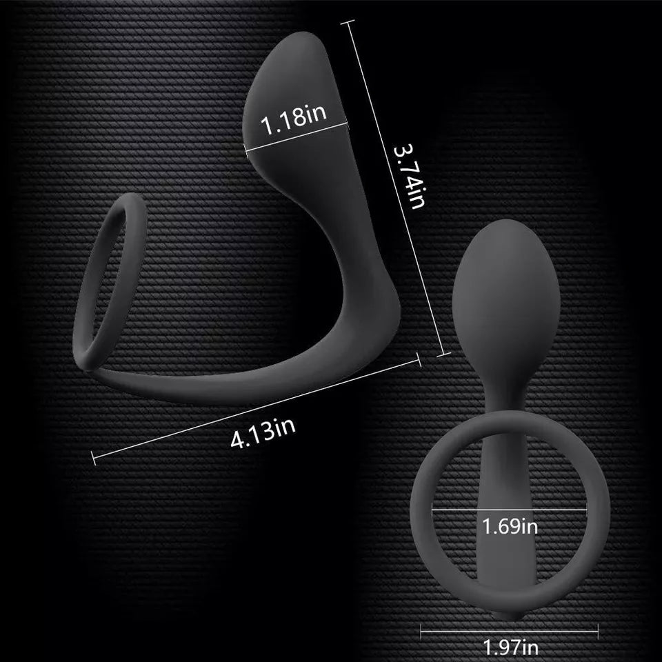 Silicone Prostate Massager with Cock Ring Waterproof Anal Plug Stimulator Black
