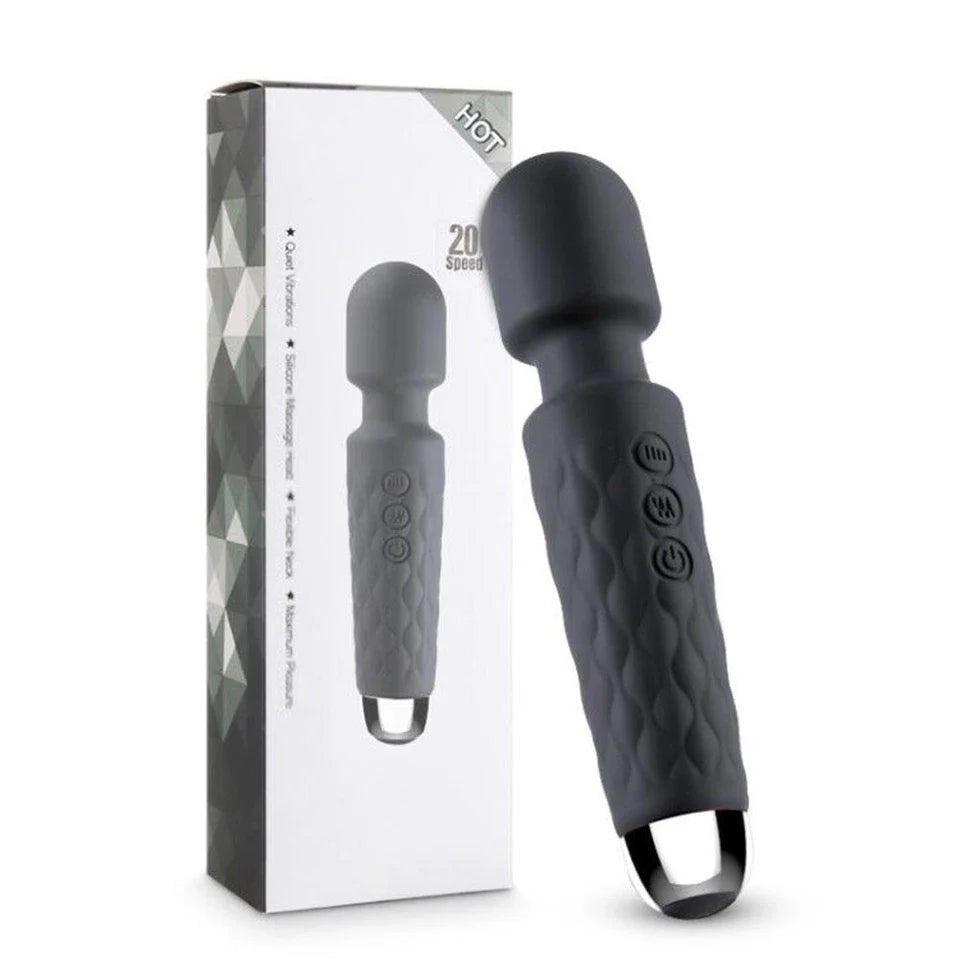 Rechargeable Wand Vibrator with 20 Stimulating Modes & 8 Powerful Speeds - Adult Sex Toys for Couple Waterproof Wands for Adults in Safe Silicone - Quiet Small & Slim Vibrating Magic Wand