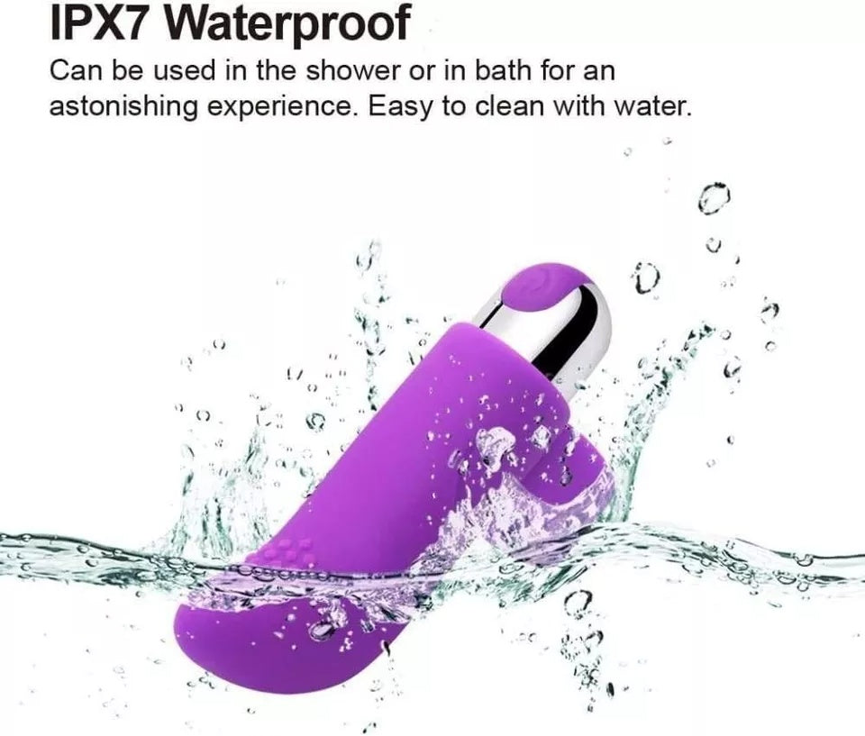 USB Rechargeable Finger Vibrator IPX7 Waterproof Mini Bullet Massager 10 Modes Purple