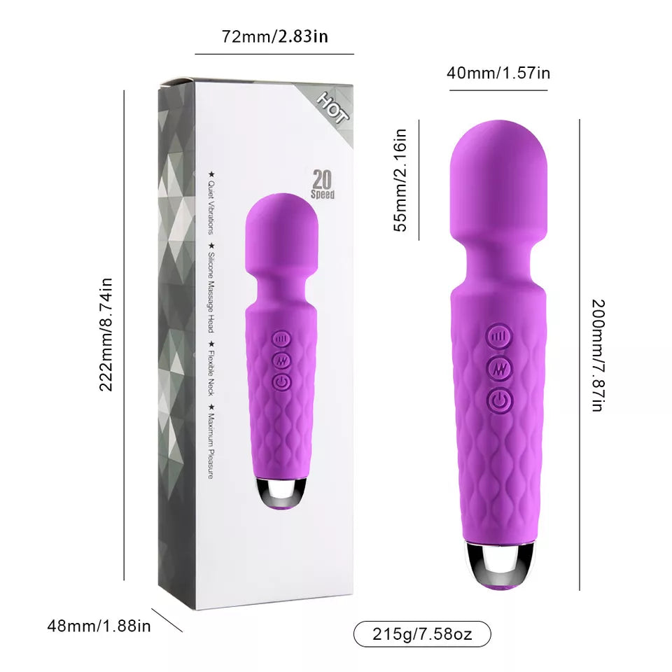 Rechargeable Wand Vibrator with 20 Stimulating Modes & 8 Powerful Speeds - Adult Sex Toys for Couple Waterproof Wands for Adults in Safe Silicone - Quiet Small & Slim Vibrating Magic Wand