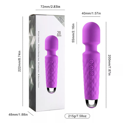 Rechargeable Wand Vibrator with 20 Stimulating Modes & 8 Powerful Speeds - Adult Sex Toys for Couple Waterproof Wands for Adults in Safe Silicone - Quiet Small & Slim Vibrating Magic Wand