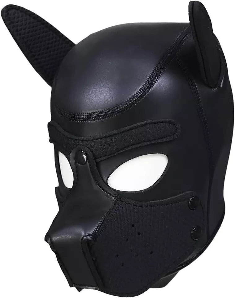 Adult Puppy Hood Mask, Soft Neoprene Black Dog Costume for Men – Full Face Kinky Fetish Pup Play, BDSM Puphood, Cosplay, Halloween, Gimp Muzzle, Sissy Kink, Furry Bondage Accessory