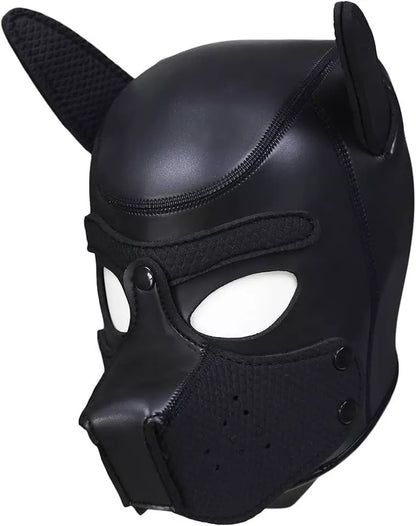 Adult Puppy Hood Mask, Soft Neoprene Black Dog Costume for Men – Full Face Kinky Fetish Pup Play, BDSM Puphood, Cosplay, Halloween, Gimp Muzzle, Sissy Kink, Furry Bondage Accessory