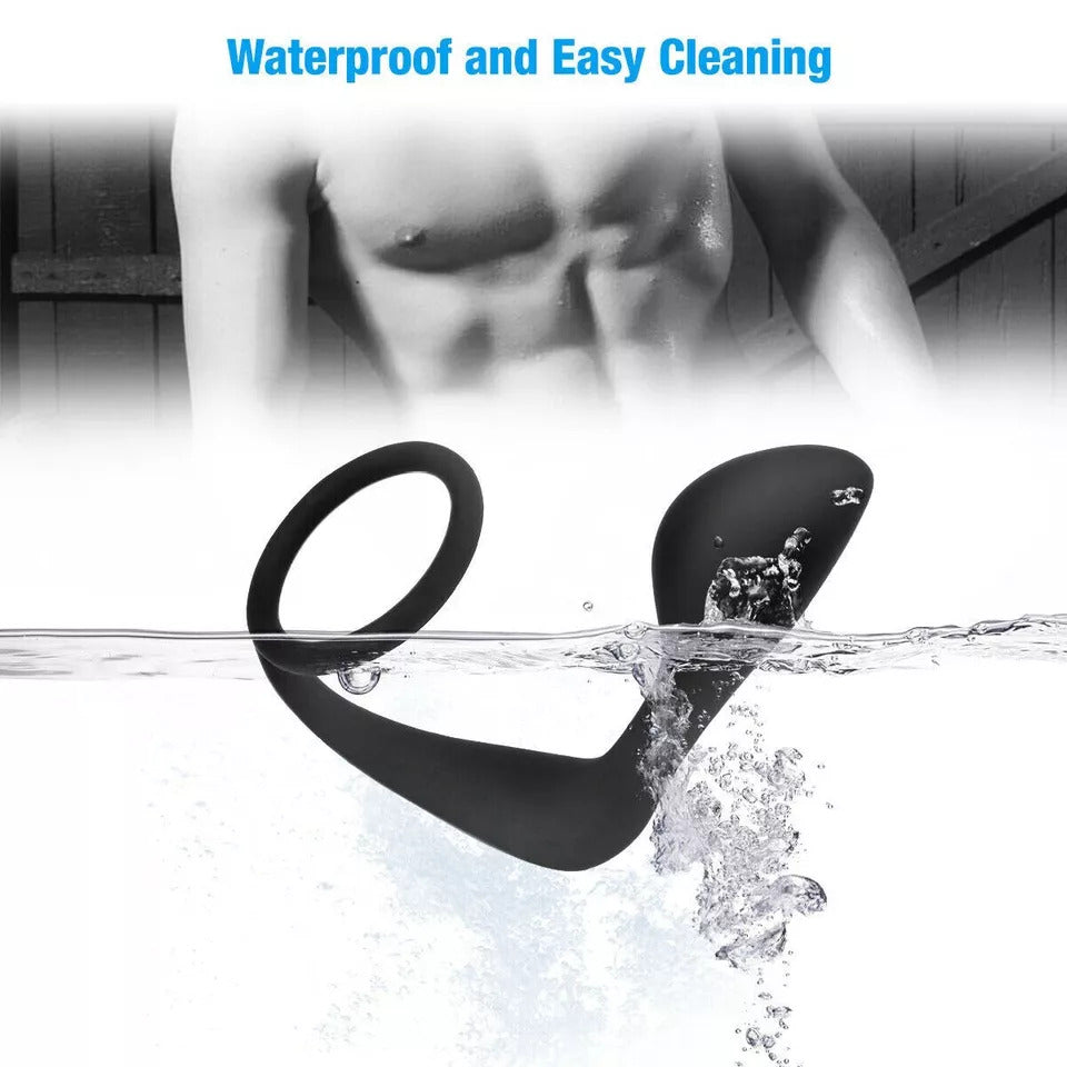 Silicone Prostate Massager with Cock Ring Waterproof Anal Plug Stimulator Black