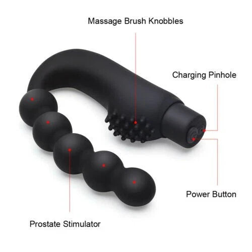 10 Mode Vibrating Prostate Massager Anal Plug - USB Rechargeable IPX7 Waterproof, Curved Ergonomic Design, Textured Nubs, Compact Black Adult Wellness Toy