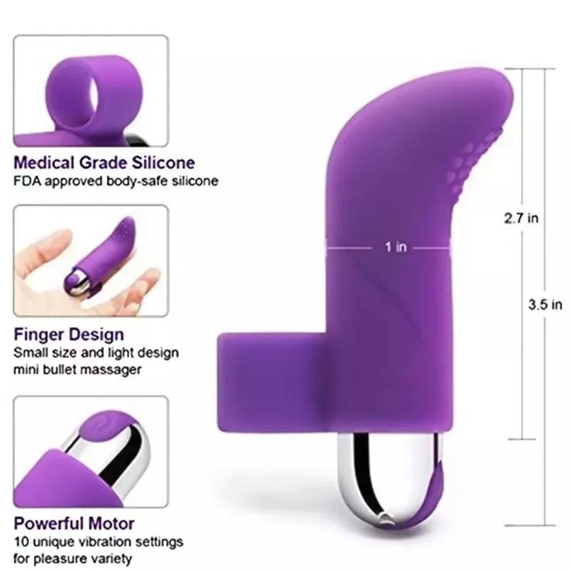 USB Rechargeable Finger Vibrator IPX7 Waterproof Mini Bullet Massager 10 Modes Purple