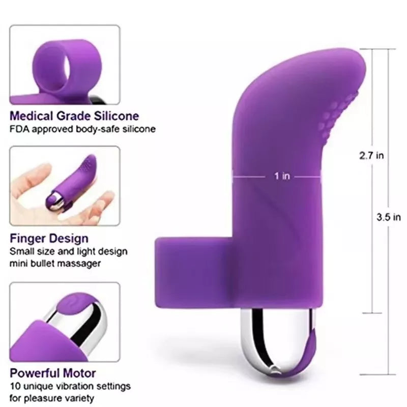 USB Rechargeable Finger Vibrator IPX7 Waterproof Mini Bullet Massager 10 Modes Purple