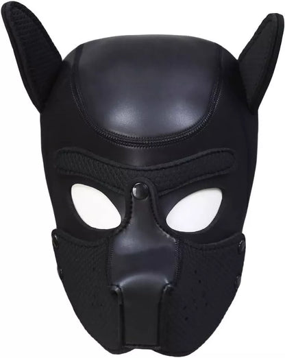 Adult Puppy Hood Mask, Soft Neoprene Black Dog Costume for Men – Full Face Kinky Fetish Pup Play, BDSM Puphood, Cosplay, Halloween, Gimp Muzzle, Sissy Kink, Furry Bondage Accessory