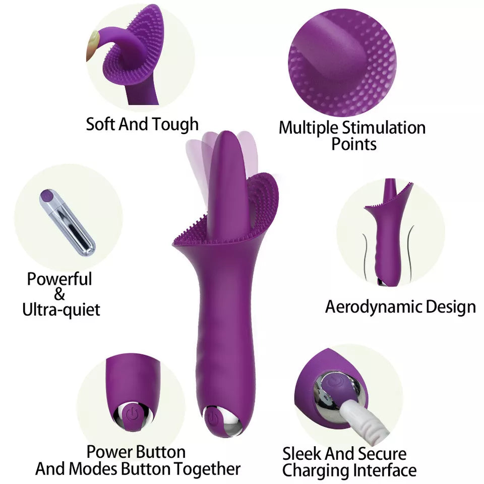 USB Rechargeable Wand Vibrator IPX7 Waterproof Silicone Personal Massager 10 Modes Purple
