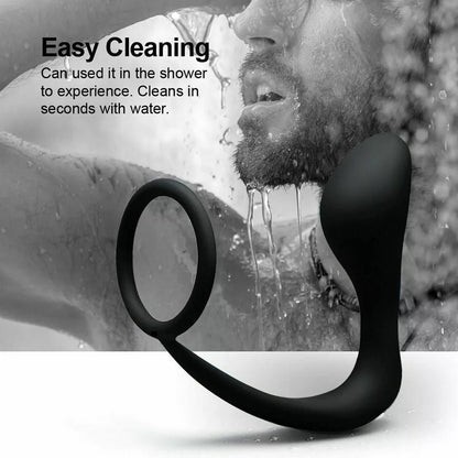 Silicone Prostate Massager with Cock Ring Waterproof Anal Plug Stimulator Black