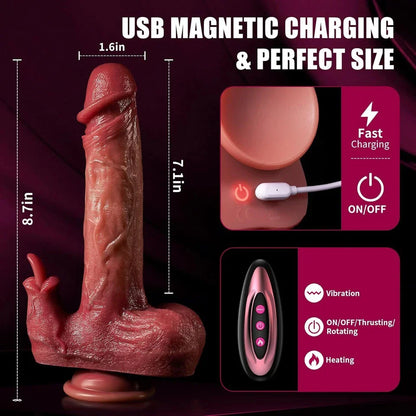 Rechargeable Personal Massager Thrusting Rotating Suction Base 10 Modes Waterproof