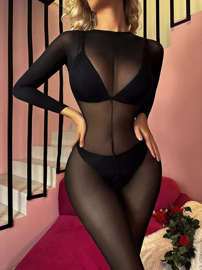 Womens One Piece Fishnet Bodysuit Lingerie Mesh Body Stocking Rave Outfits Teddy Lingerie Jumpsuit