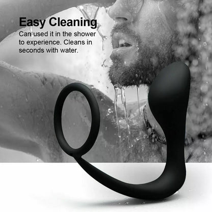 Silicone Prostate Massager with Cock Ring Waterproof Anal Plug Stimulator Black