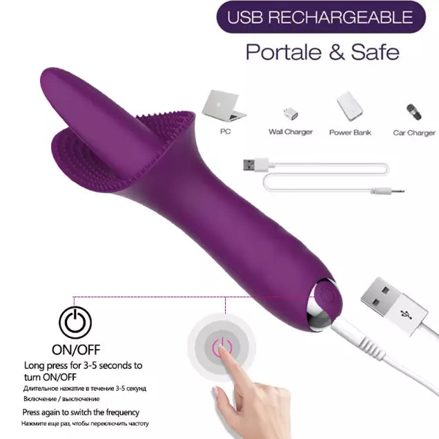 USB Rechargeable Wand Vibrator IPX7 Waterproof Silicone Personal Massager 10 Modes Purple