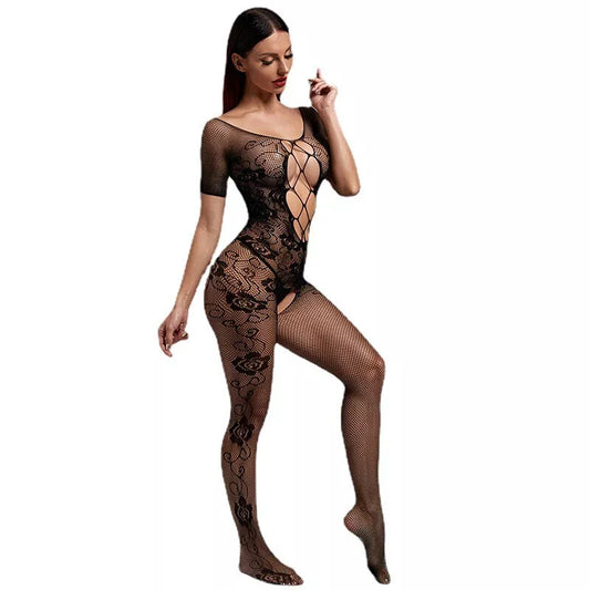 Women’s Fishnet Mesh Bodysuit – Sleeveless Halter Lingerie (One Size)
