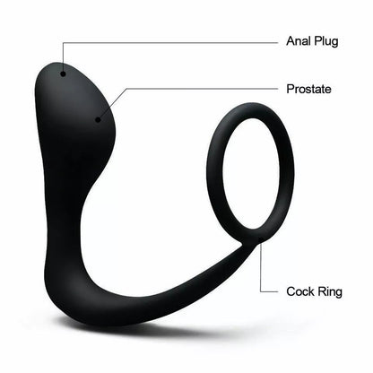Silicone Prostate Massager with Cock Ring Waterproof Anal Plug Stimulator Black