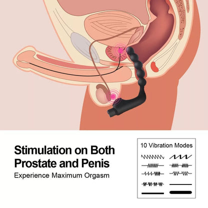 10 Mode Vibrating Prostate Massager Anal Plug - USB Rechargeable IPX7 Waterproof, Curved Ergonomic Design, Textured Nubs, Compact Black Adult Wellness Toy