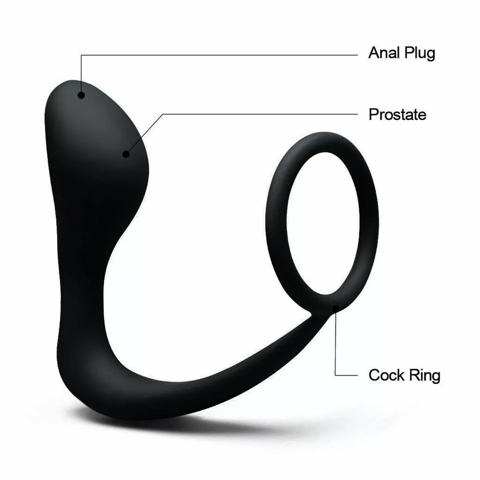 Silicone Prostate Massager with Cock Ring Waterproof Anal Plug Stimulator Black