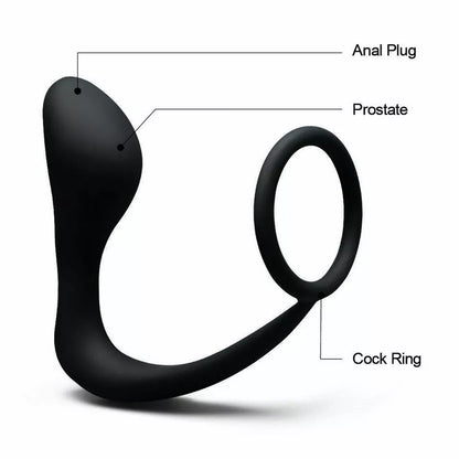Silicone Prostate Massager with Cock Ring Waterproof Anal Plug Stimulator Black