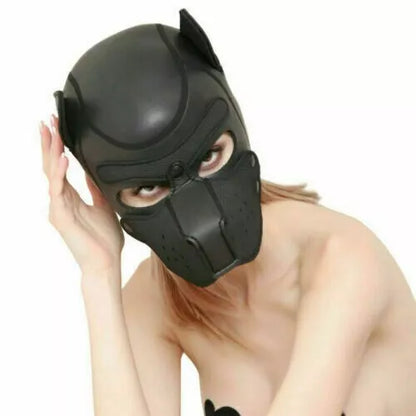 Adult Puppy Hood Mask, Soft Neoprene Black Dog Costume for Men – Full Face Kinky Fetish Pup Play, BDSM Puphood, Cosplay, Halloween, Gimp Muzzle, Sissy Kink, Furry Bondage Accessory