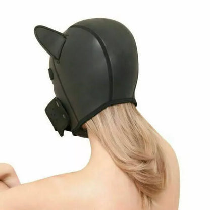 Adult Puppy Hood Mask, Soft Neoprene Black Dog Costume for Men – Full Face Kinky Fetish Pup Play, BDSM Puphood, Cosplay, Halloween, Gimp Muzzle, Sissy Kink, Furry Bondage Accessory