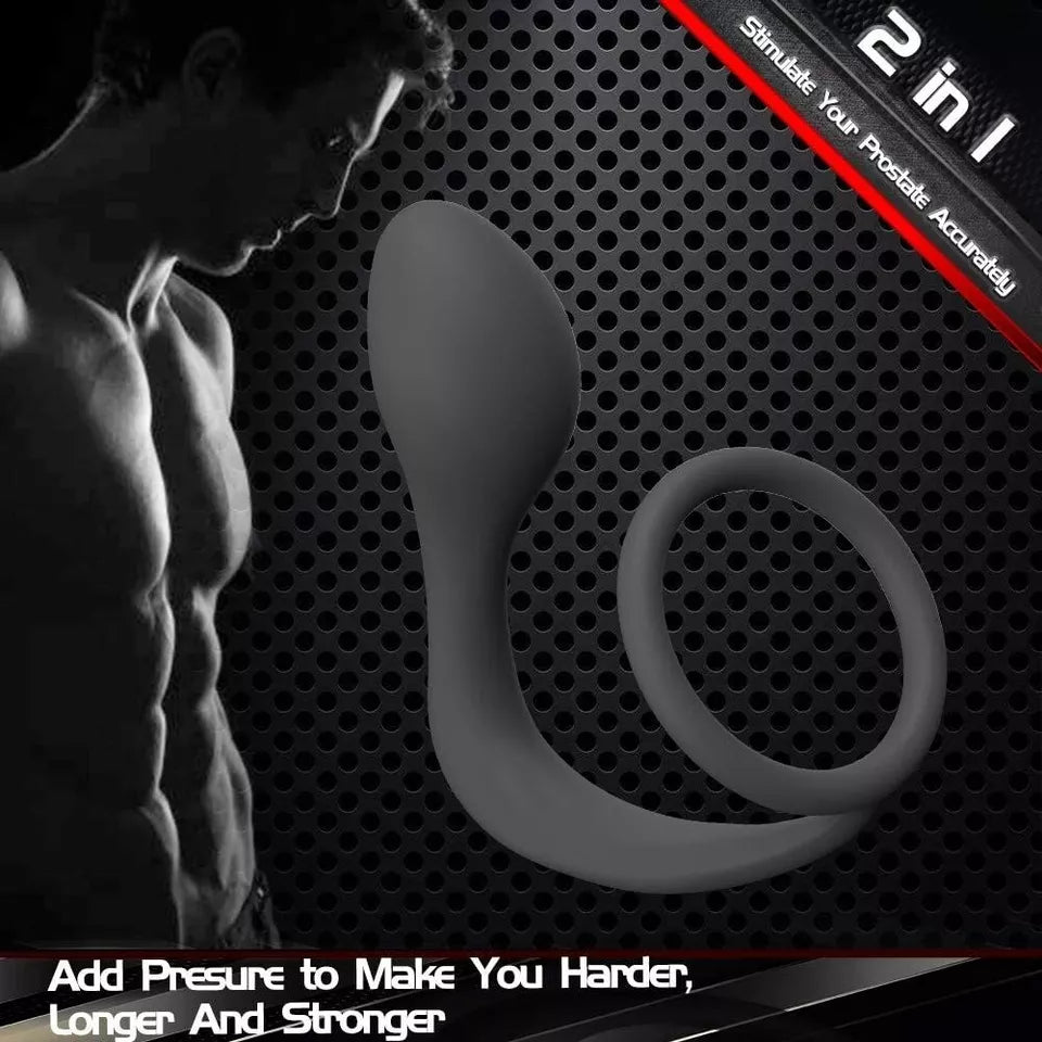 Silicone Prostate Massager with Cock Ring Waterproof Anal Plug Stimulator Black