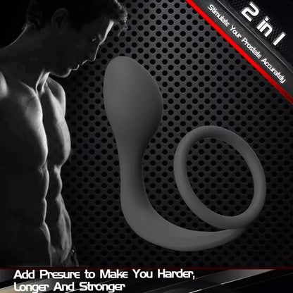 Silicone Prostate Massager with Cock Ring Waterproof Anal Plug Stimulator Black