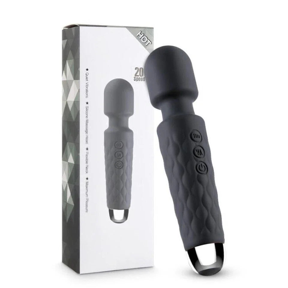 Rechargeable Wand Vibrator with 20 Stimulating Modes & 8 Powerful Speeds - Adult Sex Toys for Couple Waterproof Wands for Adults in Safe Silicone - Quiet Small & Slim Vibrating Magic Wand