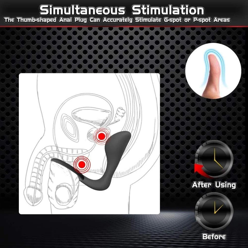 Silicone Prostate Massager with Cock Ring Waterproof Anal Plug Stimulator Black