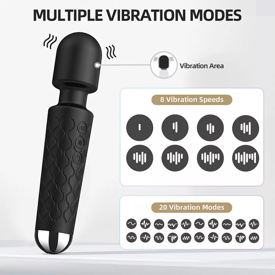 Rechargeable Wand Vibrator with 20 Stimulating Modes & 8 Powerful Speeds - Adult Sex Toys for Couple Waterproof Wands for Adults in Safe Silicone - Quiet Small & Slim Vibrating Magic Wand