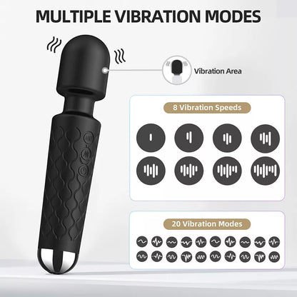 Rechargeable Wand Vibrator with 20 Stimulating Modes & 8 Powerful Speeds - Adult Sex Toys for Couple Waterproof Wands for Adults in Safe Silicone - Quiet Small & Slim Vibrating Magic Wand