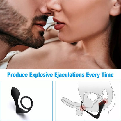Silicone Prostate Massager with Cock Ring Waterproof Anal Plug Stimulator Black