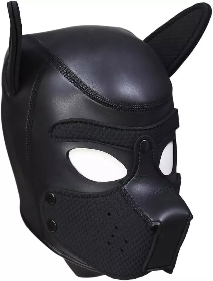Adult Puppy Hood Mask, Soft Neoprene Black Dog Costume for Men – Full Face Kinky Fetish Pup Play, BDSM Puphood, Cosplay, Halloween, Gimp Muzzle, Sissy Kink, Furry Bondage Accessory