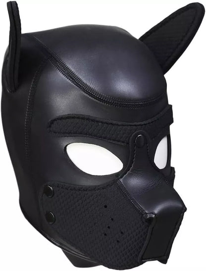 Adult Puppy Hood Mask, Soft Neoprene Black Dog Costume for Men – Full Face Kinky Fetish Pup Play, BDSM Puphood, Cosplay, Halloween, Gimp Muzzle, Sissy Kink, Furry Bondage Accessory