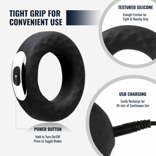 10 Mode Vibrating Cock Ring USB Rechargeable Couples Silicone Waterproof Quiet <50dB