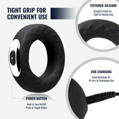 10 Mode Vibrating Cock Ring USB Rechargeable Couples Silicone Waterproof Quiet <50dB