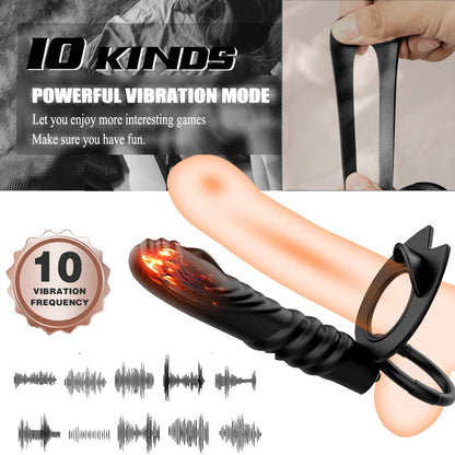 Vibrating Silicone Sleeve Extender with Double Ring 10 Modes Couples Massager Black